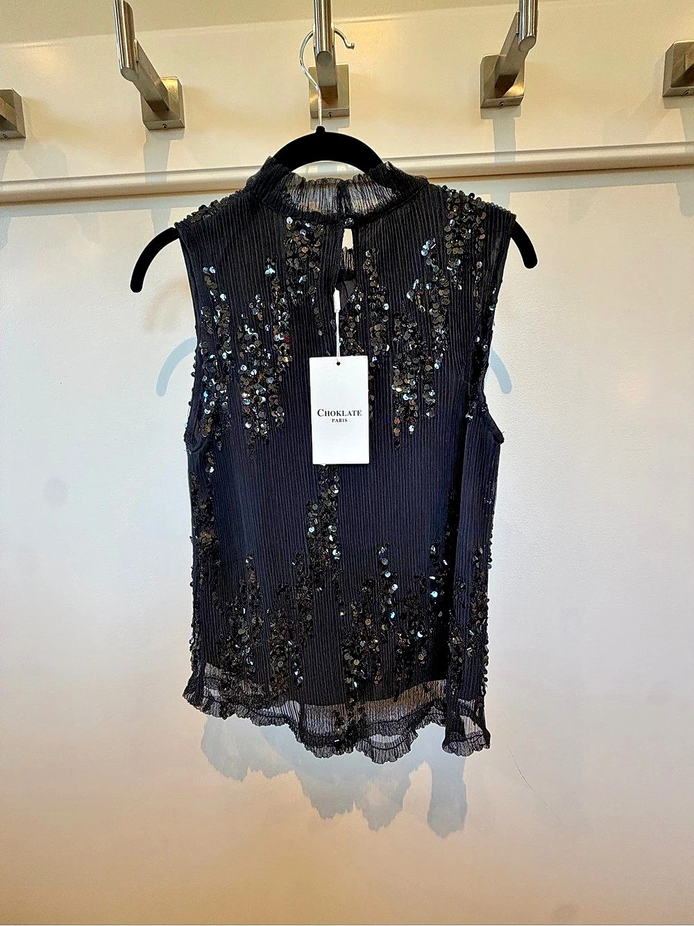Sequin Sheer Tank Top in Black NWT